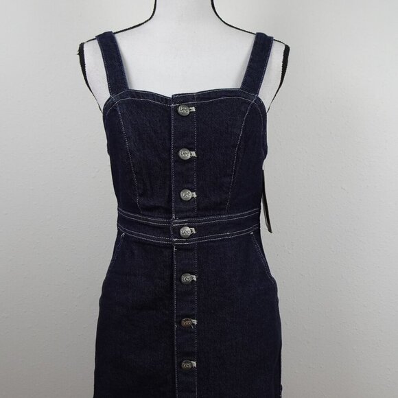 Lee Jeans Women's Overall Dress Blue Size S Denim Jumper Midi Preppy Schoolgirl - Picture 2 of 11